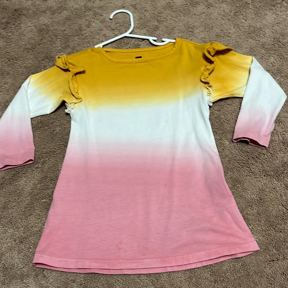 Tea Collection Girls Ombré Yellow White Pink Ruffle Sleeve Dress